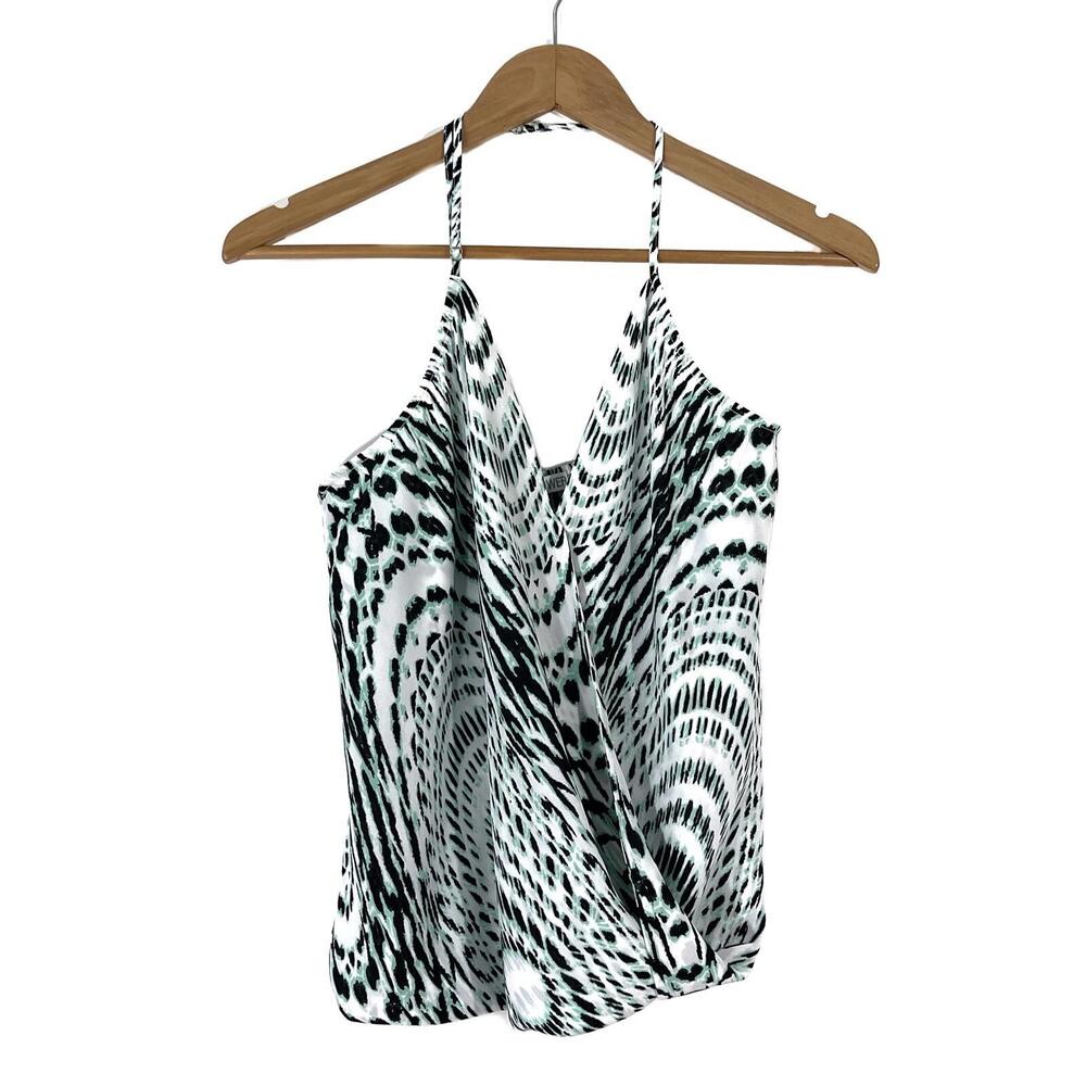 Chelsea Flower Women’s Size Small Green White Black Print Wrap Style Halter Top